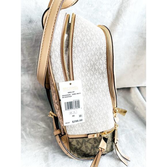 NWT Michael Kors Rhea Medium Metallic Signature Logo Backpack & Trifold Wallet main image 10